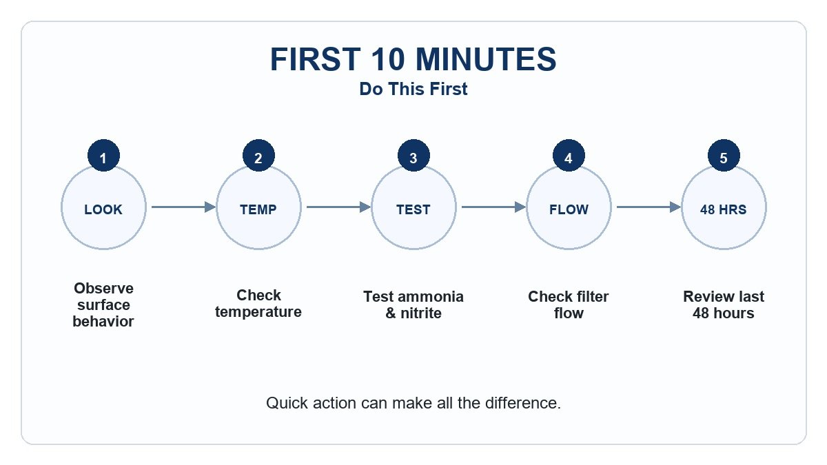 Five-step checklist of what to do in the first 10 minutes if your betta is gasping.
