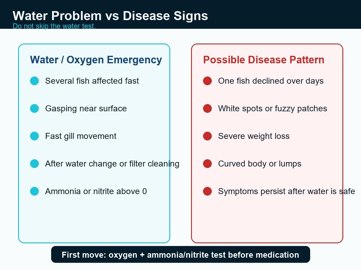 Comparison of water quality warning signs and possible tetra disease signs.
