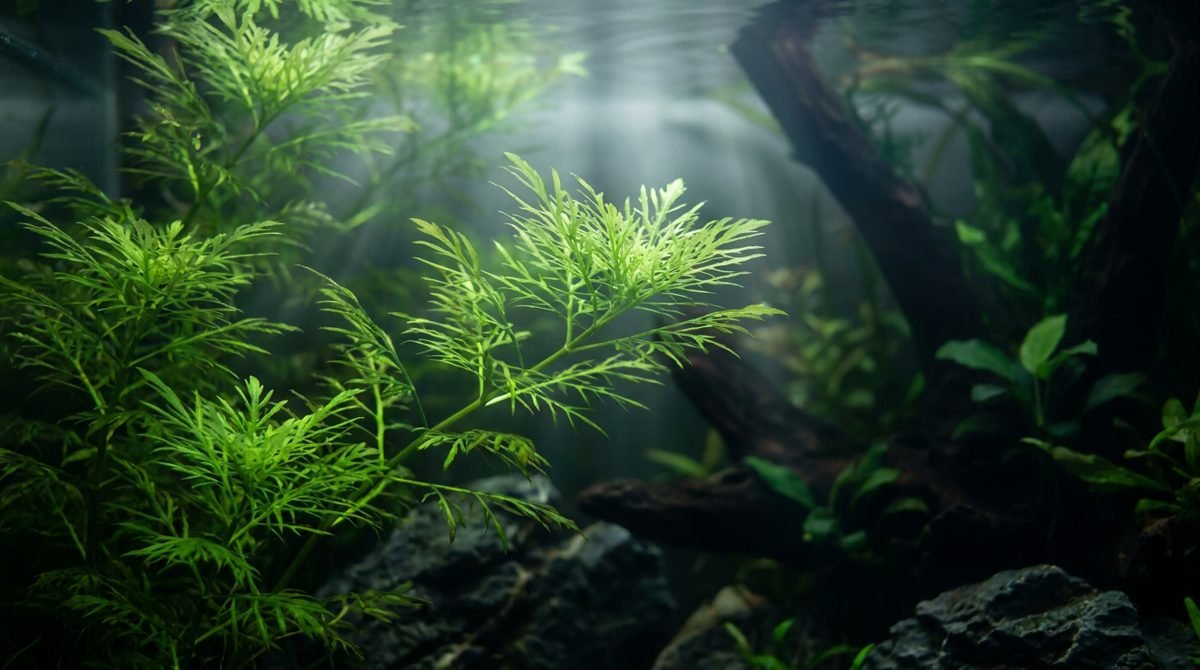 Water wisteria with lacy fern-like leaves in a planted aquarium