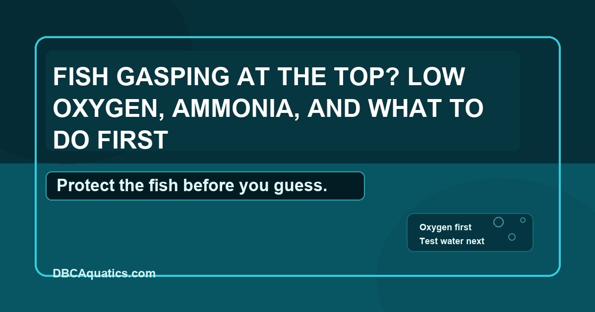Rescue-focused aquarium guide visual for Fish Gasping At The Top? Low Oxygen, Ammonia, And What To Do First.