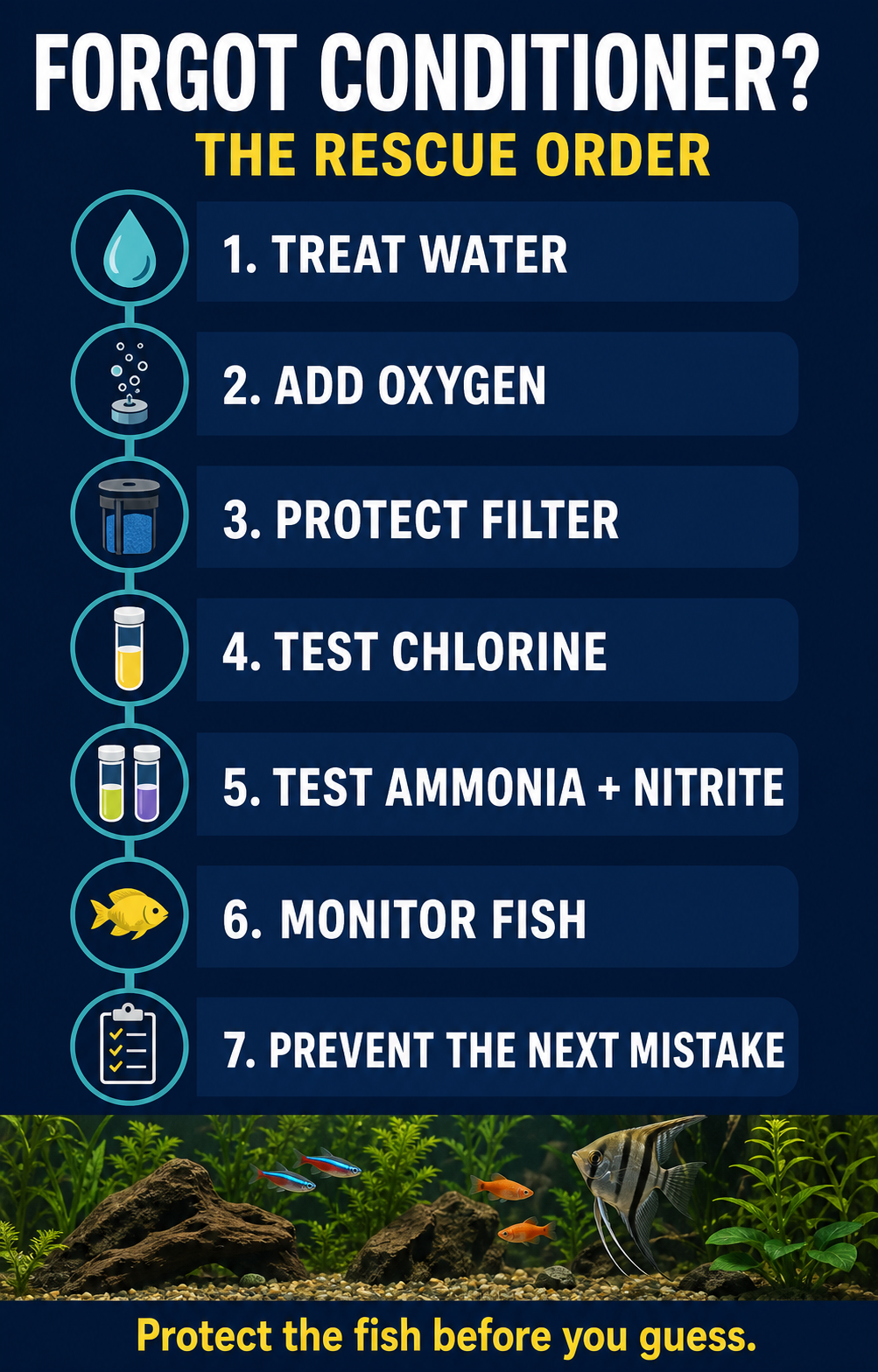Seven-step forgotten conditioner rescue checklist from treating the water through preventing the next mistake.
