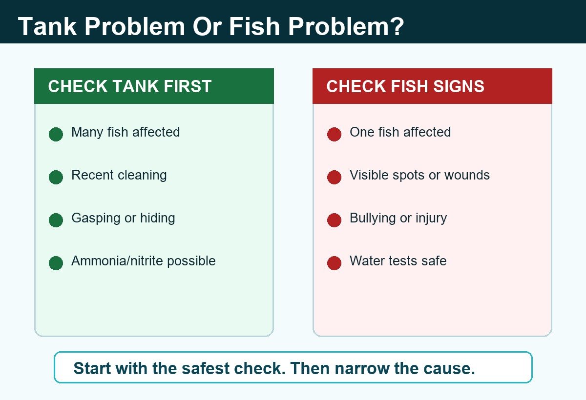 Comparison of tank-wide problems and individual fish symptoms.