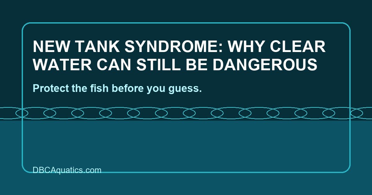 Rescue-focused aquarium guide visual for New Tank Syndrome: Why Clear Water Can Still Be Dangerous.