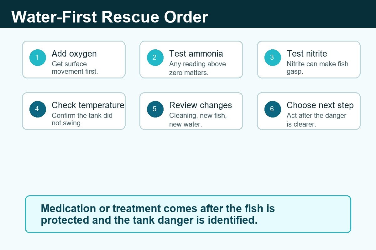 Water-first rescue order checklist for New Tank Syndrome: Why Clear Water Can Still Be Dangerous.