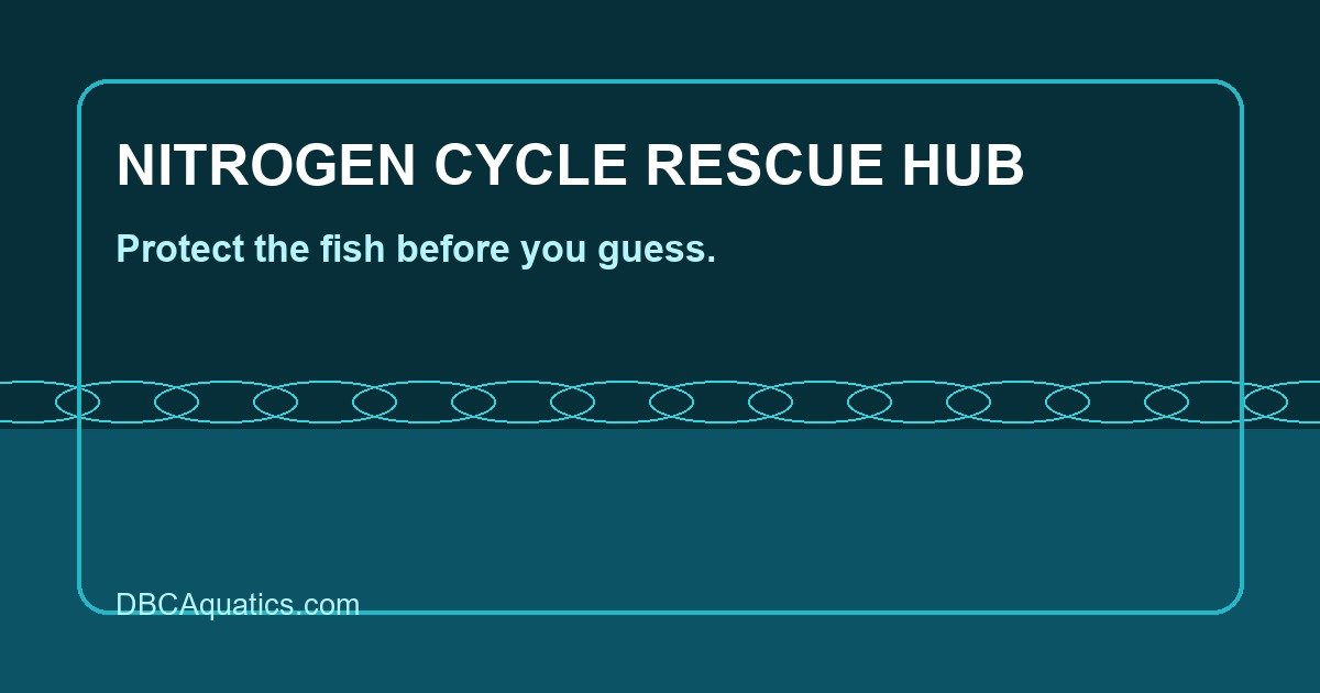 Rescue-focused aquarium guide visual for Nitrogen Cycle Rescue Hub.