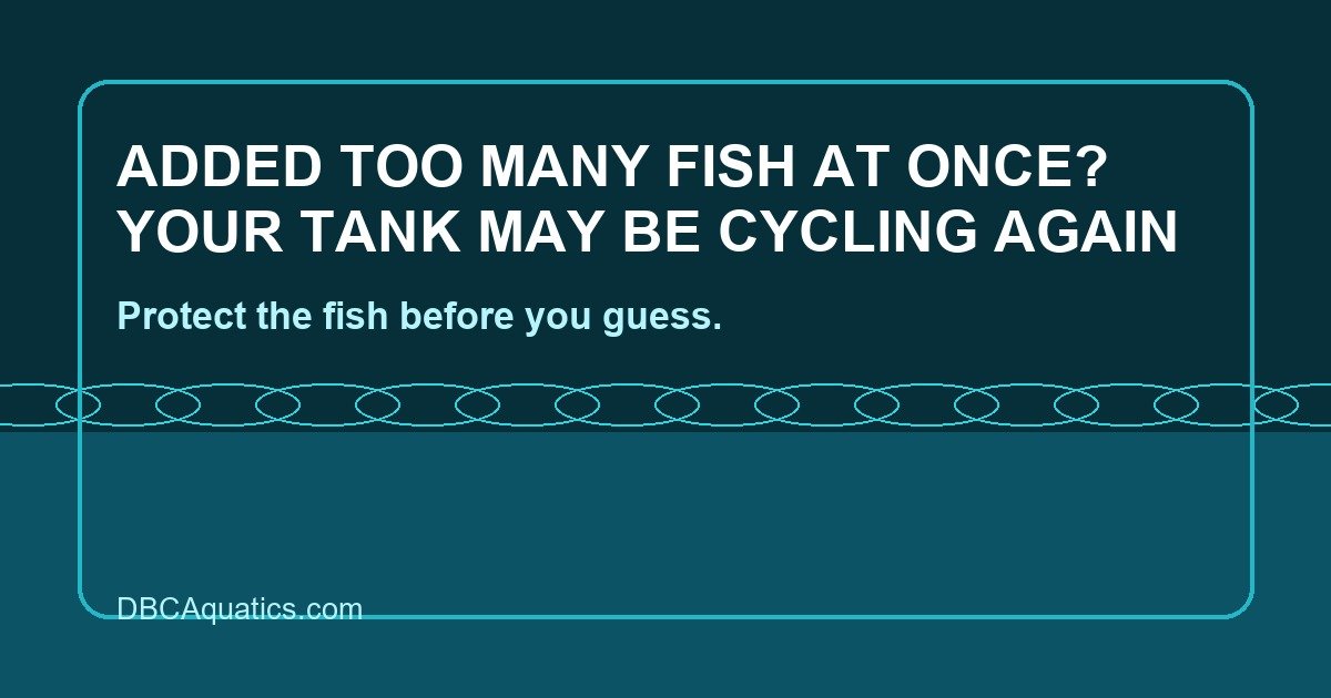 Recently stocked aquarium with multiple fish, strong aeration, and ammonia and nitrite test clues for an added-too-many-fish rescue guide.